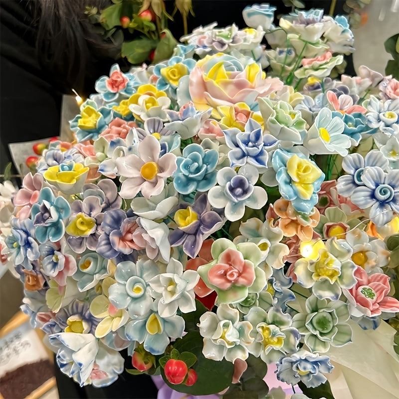 Handcrafted Ceramic Flowers 10pcs Realistic Decorative Floral Accents Random Colors for Home Wedding Party Valentine's Day Mother's Day Christmas Gift