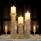 Rustic Wooden Pillar Candle Holders Set of 3 Farmhouse Style Table Centerpiece Coffee Table Fireplace Mantel Home Decor
