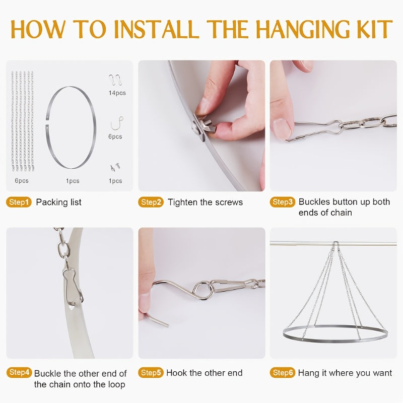 Ceiling Drape Hanging Kit Stainless Steel – Circular Ceiling Display Stand with Hooks & Chains for Wedding, Event, Stage & Gazebo Decoration