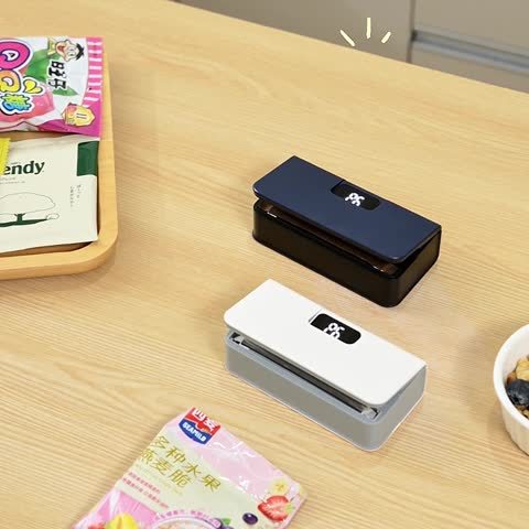 Mini Bag Sealer USB Rechargeable with Built-In Cutter, 6-Level Heat Portable Food Sealer for Chips, Snacks, Fruits & Veggies — Compact Kitchen & Picnic Gadget, White & Blue