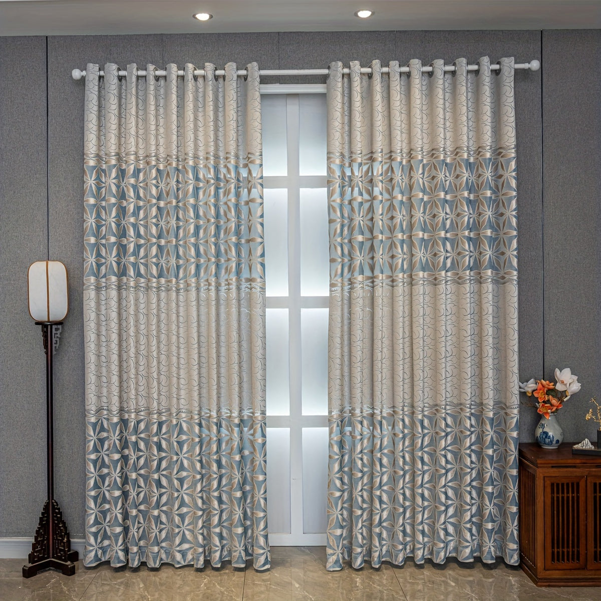 American Retro Velvet Curtains Set of 2 Panels - Semi-Sheer Contrast, Top Loop, Bedroom Living Room Study Home Decor