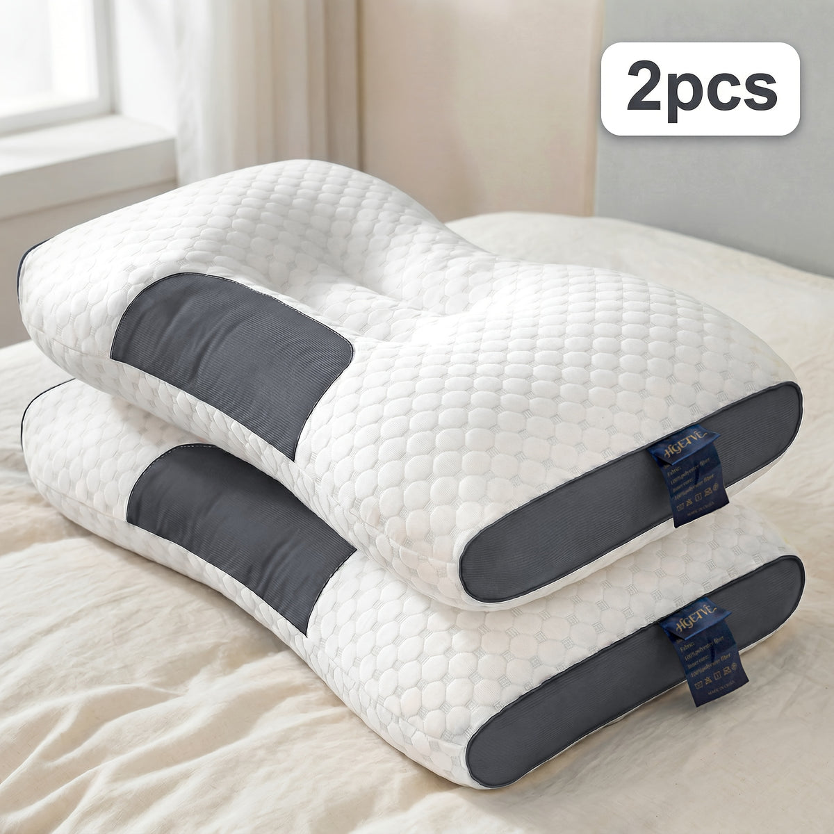 Ergonomic Neck Pillow 2-Pack with 3D Honeycomb Mesh Surface, Breathable Cooling Anti-Sweat Sleep Pillow, Soft Supportive Cushioning for Side and Back Sleepers