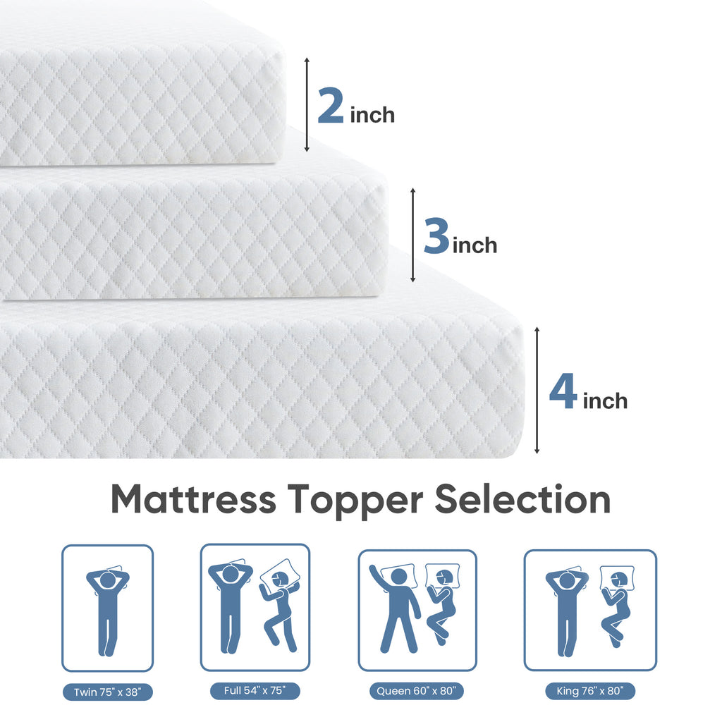 Gel Memory Foam Mattress Topper 2”/3”/4” – Removable Soft Cover, Cooling Pad for Bed, Sleeper Sofa, RV & Camper, CertiPUR-US Certified | Twin, Twin XL, Full, Queen, King