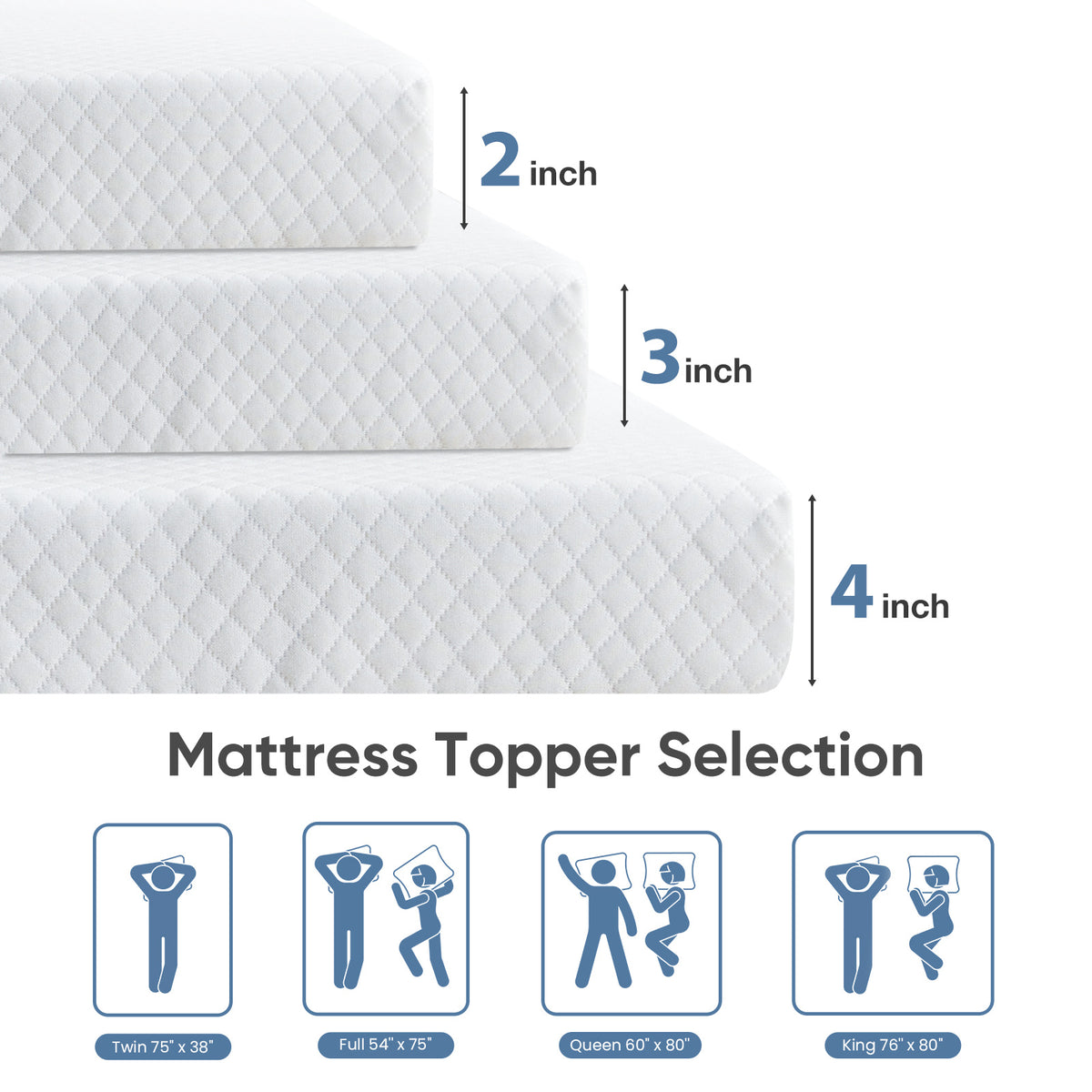 Gel Memory Foam Mattress Topper 2”/3”/4” – Removable Soft Cover, Cooling Pad for Bed, Sleeper Sofa, RV & Camper, CertiPUR-US Certified | Twin, Twin XL, Full, Queen, King
