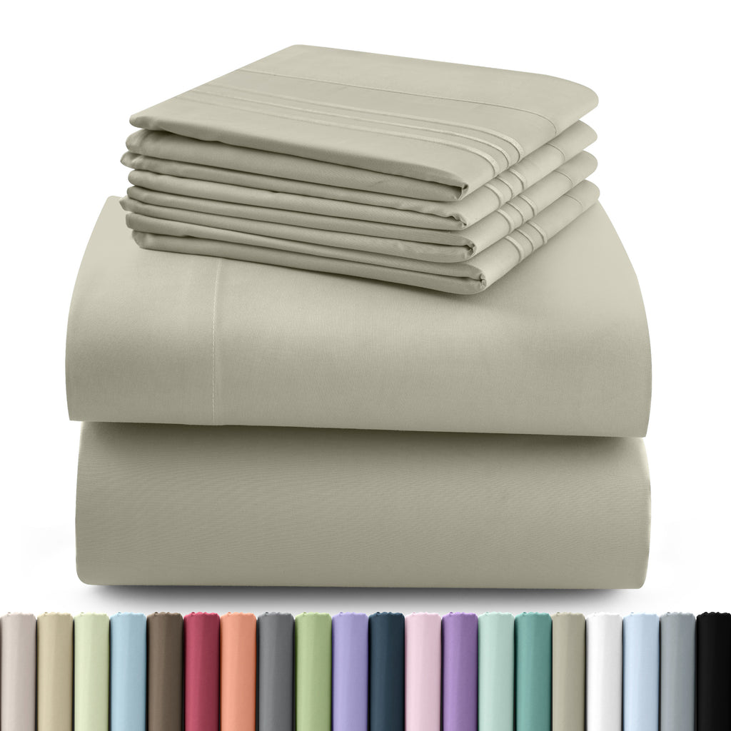 Hannah Bedding Sheet Set 6pcs Brushed Polyester 16" Deep Pocket – Embroidered Pillowcases Hotel Luxury Soft Bed Sheets for Twin Full Queen King Cal King, 24 Colors