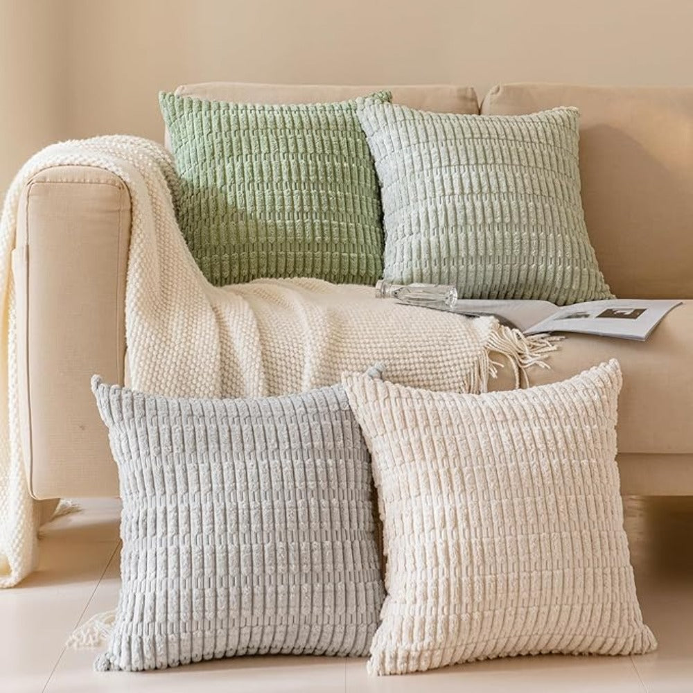 Corduroy Throw Pillow Set of 2 with Inserts 18x18 Ultra-Soft Double-Sided Cushions Washable Cover for Couch Bed Sofa Living Room Home Decor 7 Colors