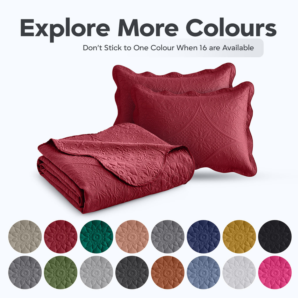 Luxury Quilted Bedspread Set 3 Piece Floral Coverlet with Pillow Shams Breathable Lightweight All Season - Twin Queen King California King 16 Colors