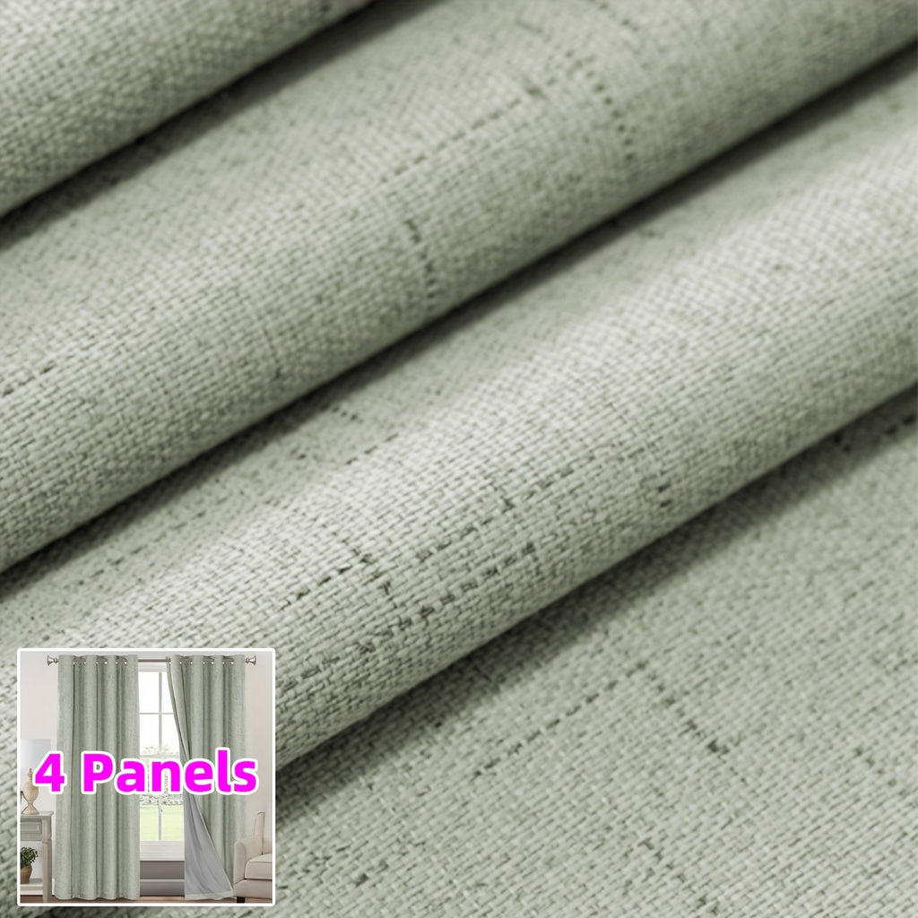 Linen Textured Blackout Curtains 4 Panels – 100% Room Darkening Thermal Insulated Grommet Drapes, Noise Reducing Window Curtains for Bedroom Living Room, 52W x 63/84/95 Inch