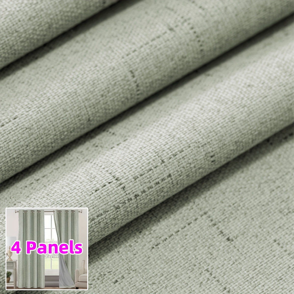 Linen Textured Blackout Curtains 4 Panels – 100% Room Darkening Thermal Insulated Grommet Drapes, Noise Reducing Window Curtains for Bedroom Living Room, 52W x 63/84/95 Inch