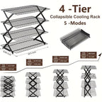 Foldable Cooling Rack 4-Tier Baking Wire Rack with 20pcs Parchment Paper – Collapsible Roasting Grilling Rack for Oven, Camping & Picnic