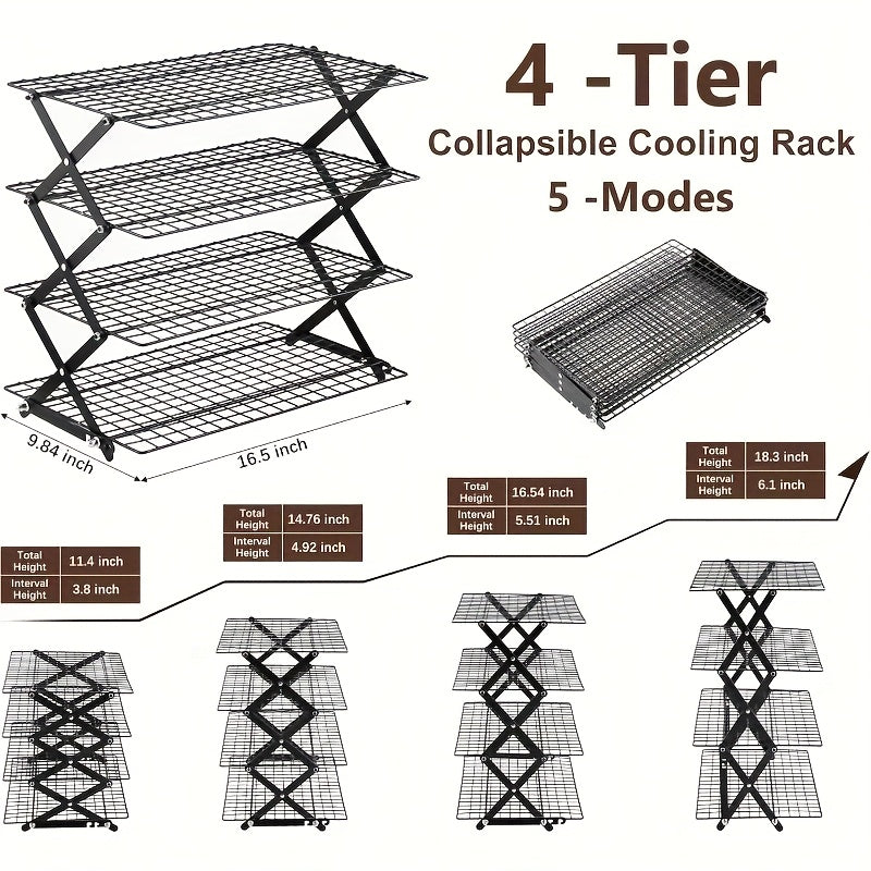 Foldable Cooling Rack 4-Tier Baking Wire Rack with 20pcs Parchment Paper – Collapsible Roasting Grilling Rack for Oven, Camping & Picnic