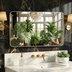Metal Framed Rounded Rectangle Wall Mirror for Bathroom – Over Sink, Horizontal or Vertical Hanging, Modern Farmhouse Decor, Matte Black, Gold & Silver, Multiple Sizes 16x20 to 36x48 In