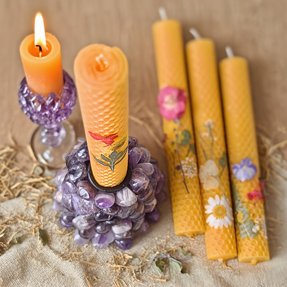 Floral Cone Shaped Decorative Candles 4 Pack 10 Inch Cylindrical Beeswax Taper Candles for Holiday Parties Valentine's Day Mother's Day Wedding Table Centerpiece Home Decor Gift