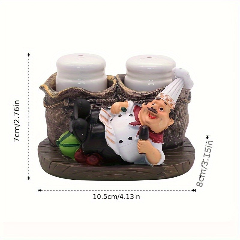 Chef Statue Salt and Pepper Shaker Set – Resin Decorative Chef Spice Jar Holder for Kitchen, Dining Room, Cafe & Coffee Shop Desktop – 4 Styles