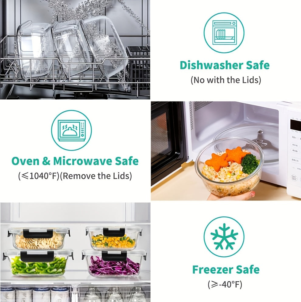 Borosilicate Glass Food Storage Containers Set with Lids – 10/17 Piece Airtight Meal Prep Bento Boxes, BPA Free, Microwave & Dishwasher Safe, Mixed Colors
