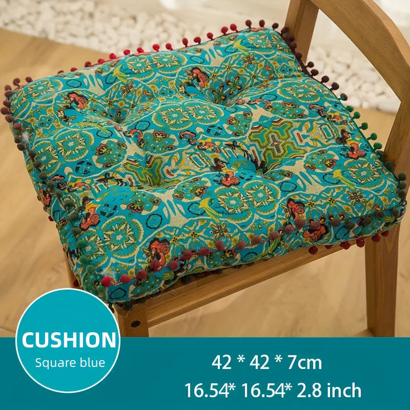 Moroccan Boho Chair Cushion Seat Pad with Removable Cover & Fiberfill – Bohemian Floor Cushion for Indoor Outdoor Chairs, Benches, Living Room, Bedroom, Patio, Hand Washable Decorative Home Decor