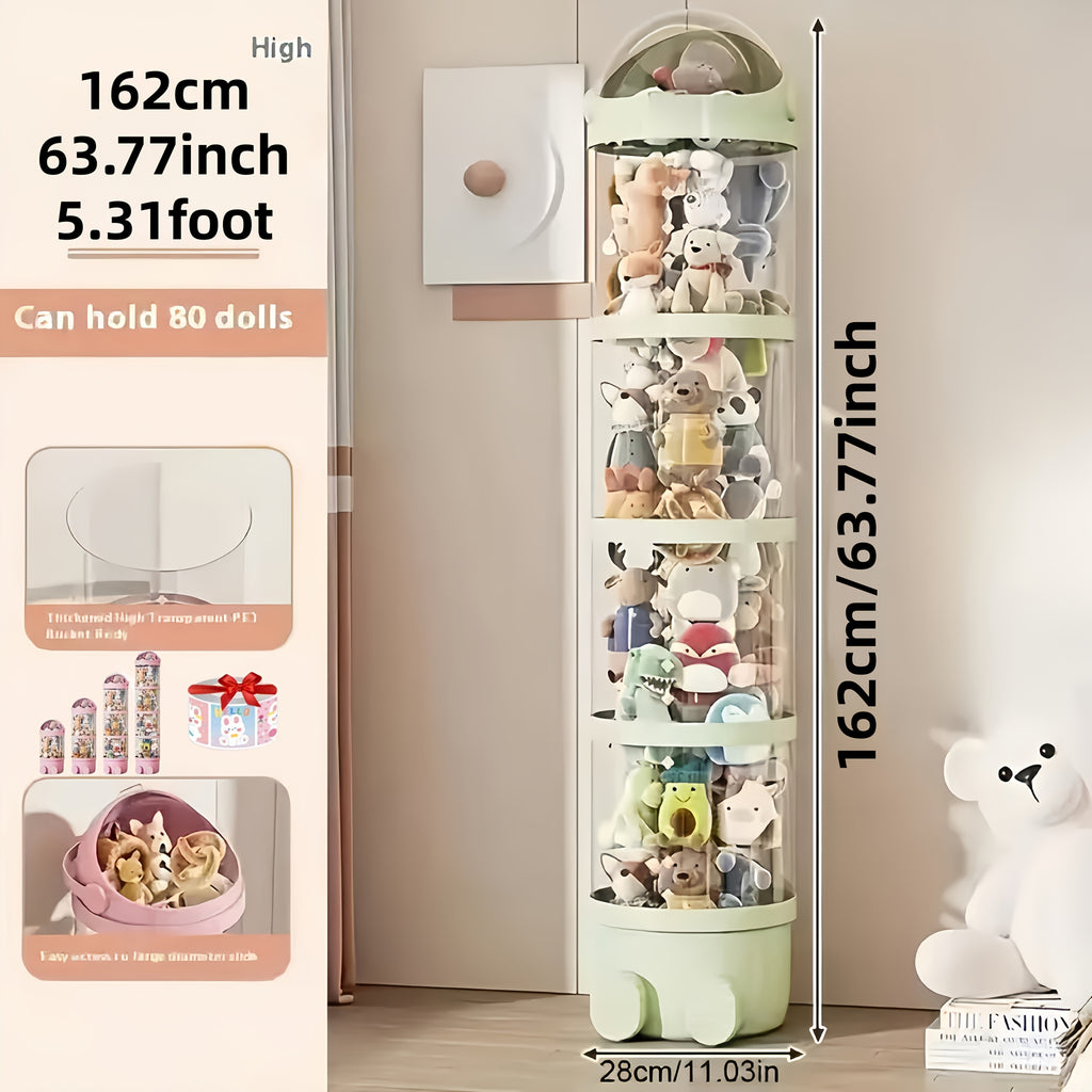 Stuffed Animal Storage Tube 4-Layer Transparent with Handle, 63.8" Vertical Display Tower for Plush Toys, Dolls & Collectibles – Dustproof Sealed Organizer for Bedroom, Living Room & Dollhouse Decor