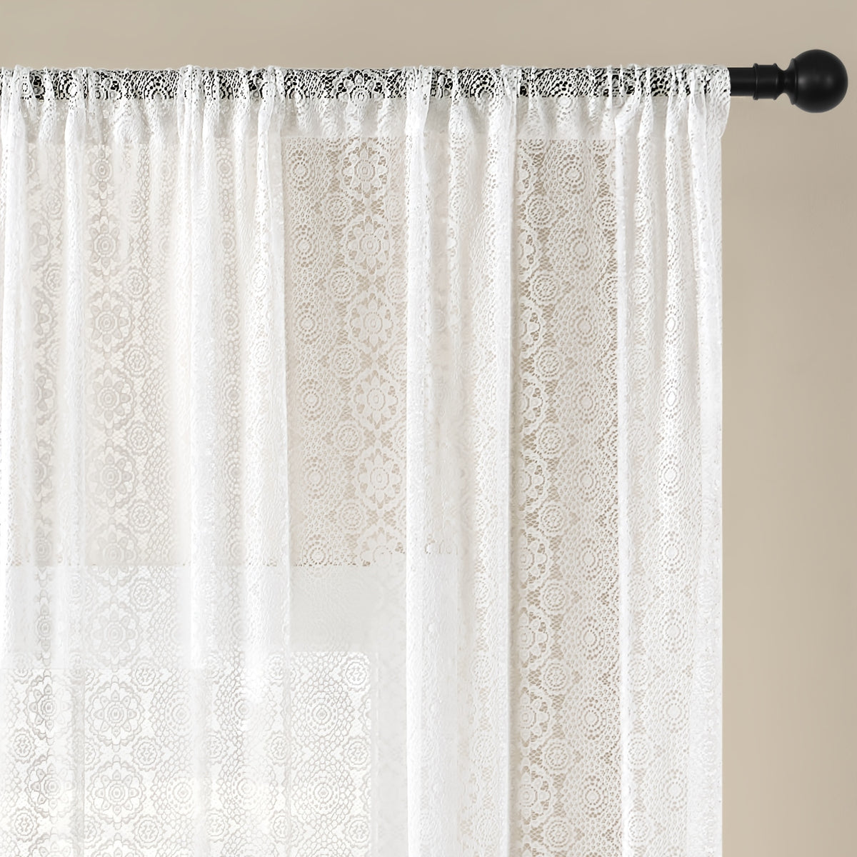 French Retro Lace Embroidered Chiffon Curtain – Romantic White Mesh Sheer Panel, Pole Pocket Top for Living Room Bedroom Partition, 4 Sizes