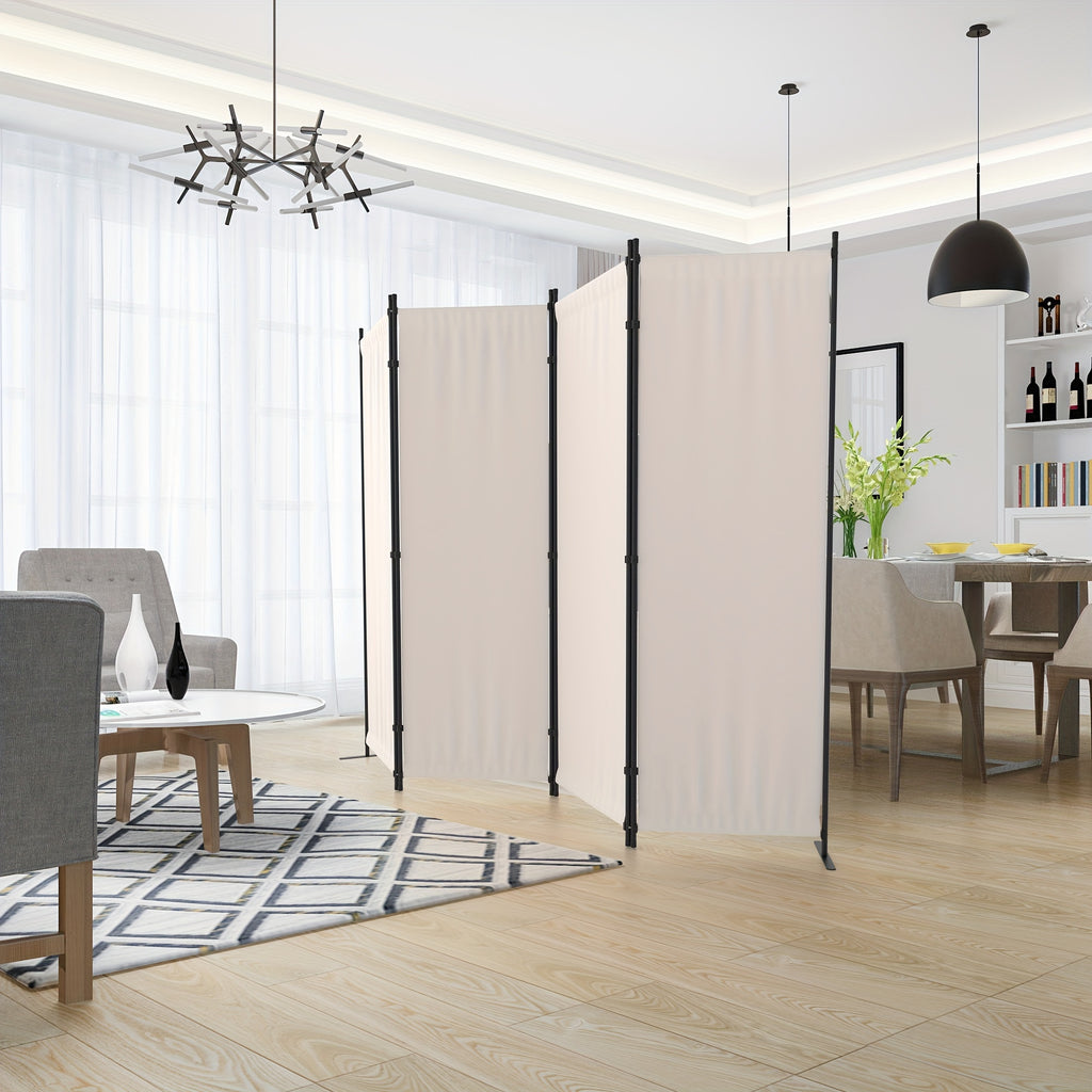Room Divider 4 Panel Folding Privacy Screen – 67.5" Tall Cream Steel Frame Freestanding Partition for Bedroom Office Living Room