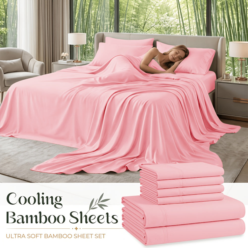 Cooling Bamboo Sheet Sets Deep Pocket 16 Inch Moisture-Wicking Breathable Soft 1800 Thread Count Fitted Sheet Twin Full Queen King All Season