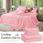 Cooling Bamboo Sheet Sets Deep Pocket 16 Inch Moisture-Wicking Breathable Soft 1800 Thread Count Fitted Sheet Twin Full Queen King All Season