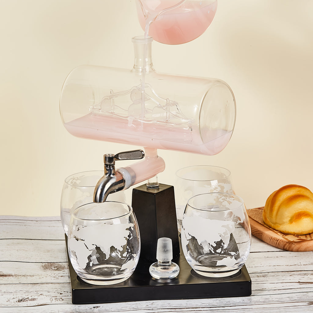 Whiskey Decanter Set with Glasses and Wooden Stand Globe Decanter Ball or Sailboat Design Gift for Whiskey Lovers Birthdays Weddings Anniversaries