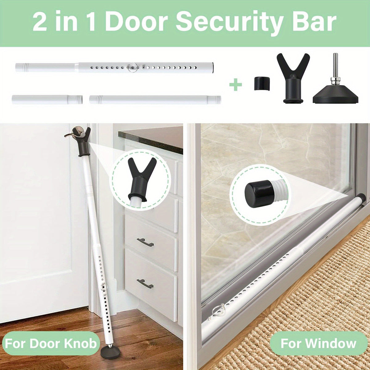 Door Security Bar Adjustable 20-52 Inch Heavy Duty Door Barricade Bar – Anti-Theft Door Jammer Stopper for Front Door, Bedroom, Apartment, Hotel Room, Window & Sliding Patio Door Security