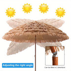 7.5 Foot Tropical Thatch Tiki Outdoor Patio Umbrella UV Protection Push Button Tilt Manual Lift Steel Pole Iron Frame Poolside Garden Backyard