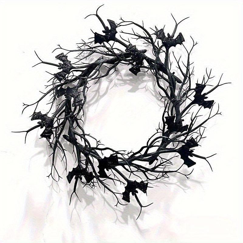 Halloween Wreath with Fake Raven – Spooky Black Hanging Wreath for Haunted House, Front Door & Fall Parties | Battery-Free Indoor & Outdoor Halloween Decoration for Day of the Dead & Thanksgiving