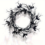 Halloween Wreath with Fake Raven – Spooky Black Hanging Wreath for Haunted House, Front Door & Fall Parties | Battery-Free Indoor & Outdoor Halloween Decoration for Day of the Dead & Thanksgiving