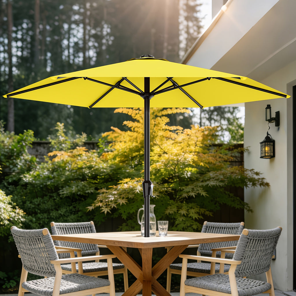 9 FT Patio Market Umbrella with Easy Crank, UV Protection & 6 Sturdy Ribs – Outdoor Table Umbrella for Deck, Backyard & Pool, 10 Colors (Beige, Gray, Green, Navy, Blue, Red, Pink, Yellow)