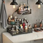 3-Tier Metal Makeup & Cosmetic Storage Rack, No-Install Countertop Organizer for Vanity, Dressing Table & Bathroom — Modern Tabletop Display Shelf, White & Dark