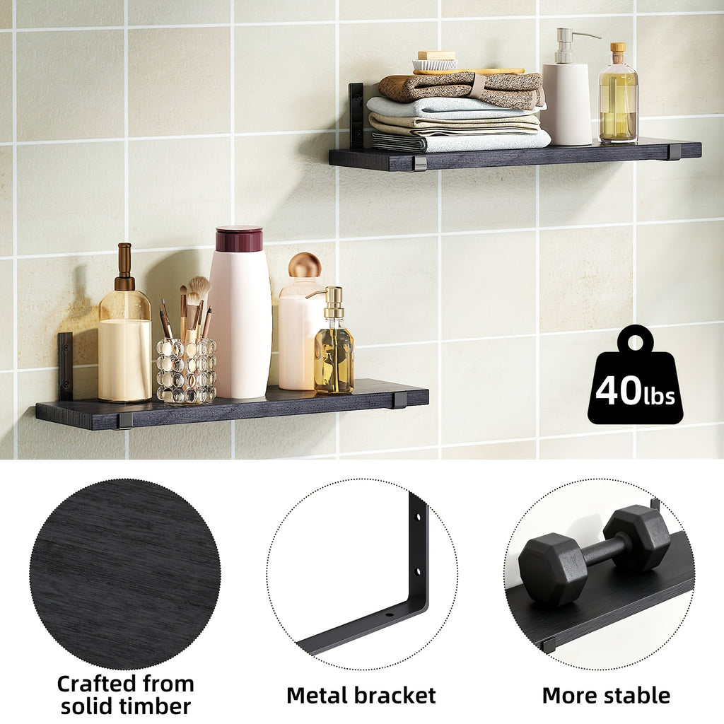 Rustic Floating Shelves Set of 5 Wood Wall Shelves 15.8x4.7 Inch for Bedroom Living Room Kitchen Bathroom Office Plant Display Home Decor Dark Brown Light Brown Black Gold