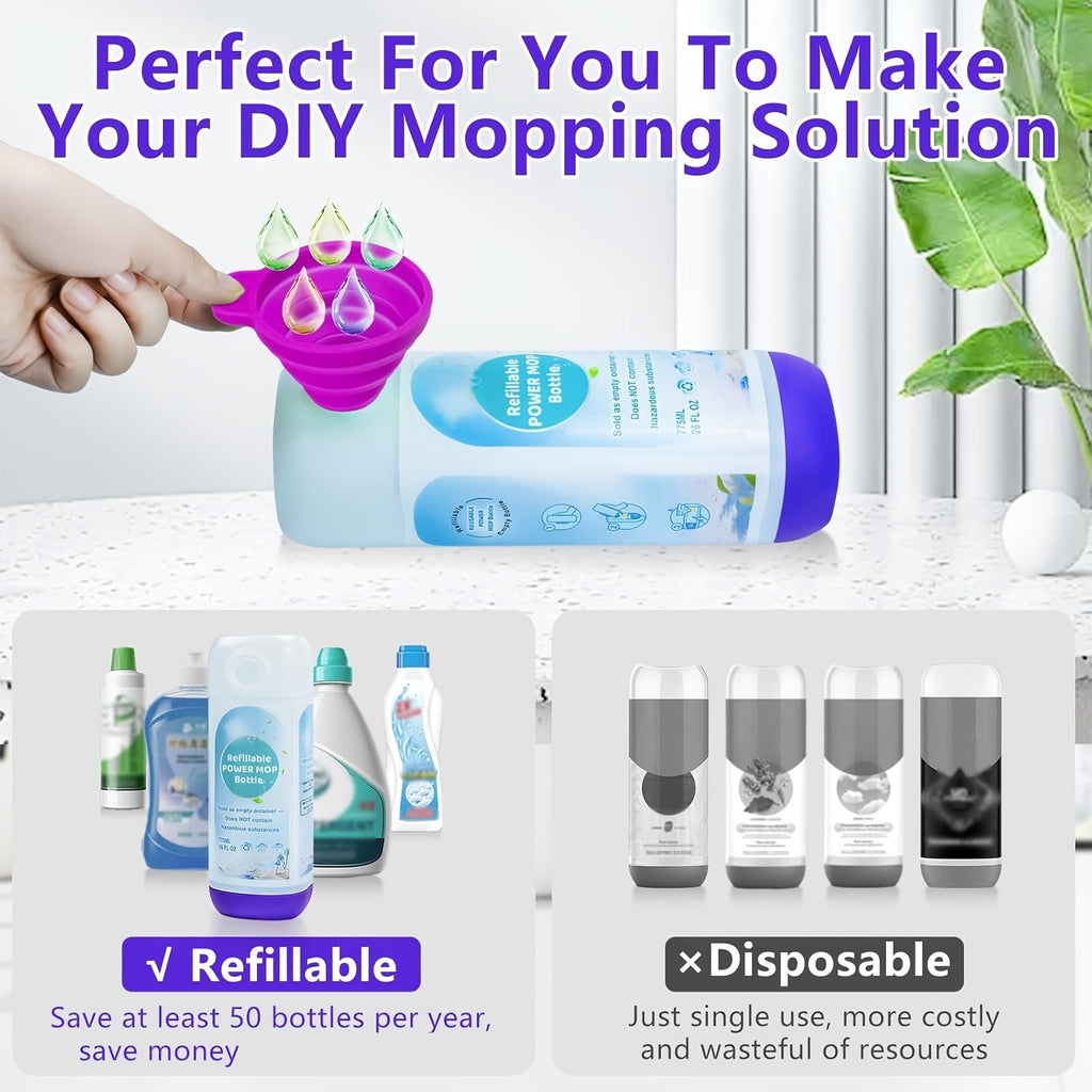 Refillable Bottle for Swiffer PowerMop 26 oz – Reusable Leak-Proof HDPE Mop Bottle with 5 Gaskets & Folding Funnel, Compatible with Power Mop, Eco-Friendly Floor Cleaning Solution