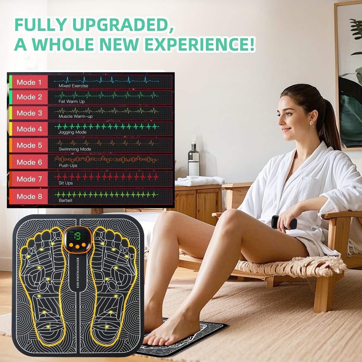 EMS Foot Massager with LCD Display, 8 Modes & 19 Intensities, Rechargeable Electric Foot Massage Pad for Muscle Relaxation, Pain Relief & Circulation — Best Gift for Elderly, Men & Women