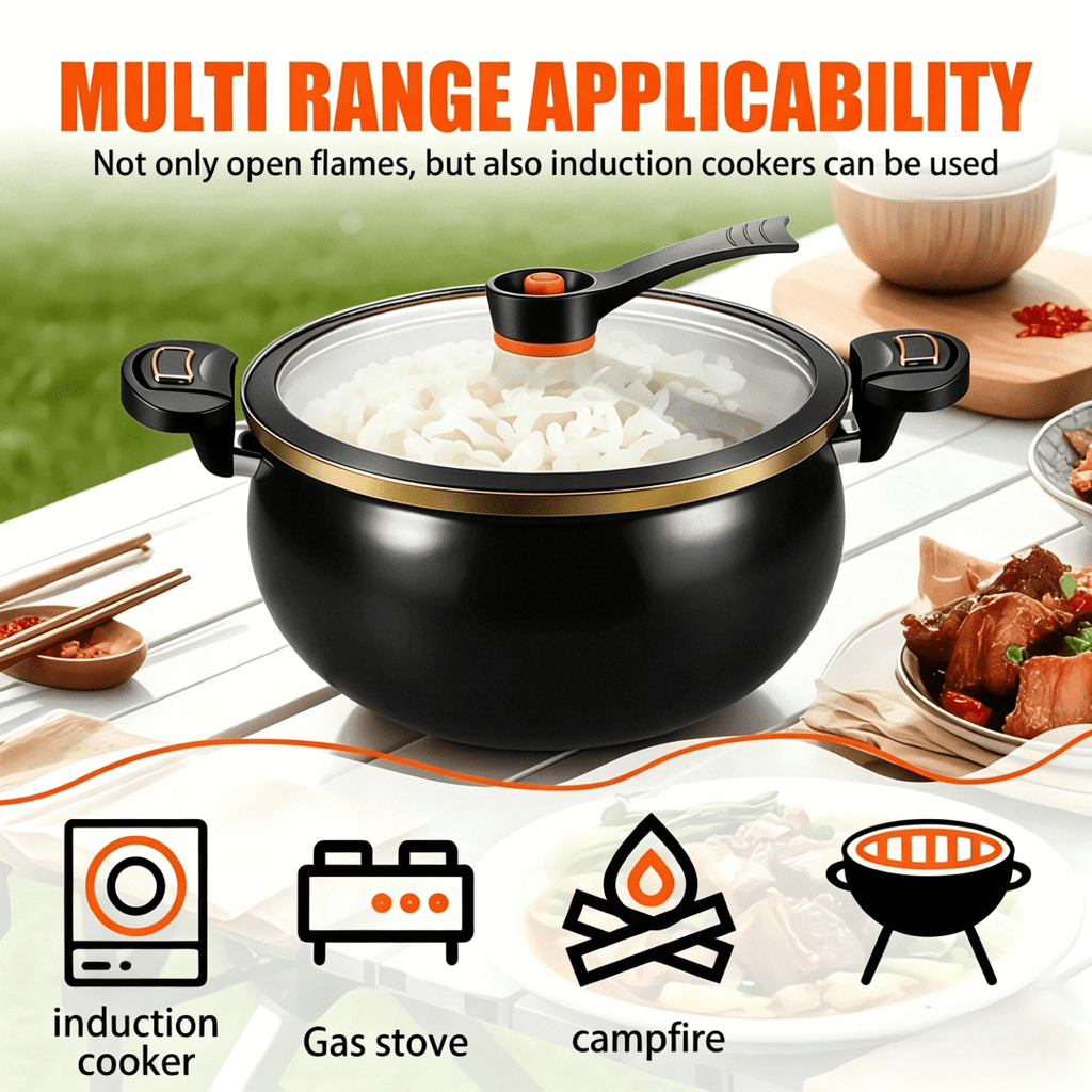 8.45QT Large Capacity Non-Stick Braiser Soup Pot with Twist-Lock Handle – Fast Even Heating, Gas Induction & Fire Pit Compatible for Home Restaurant & Camping