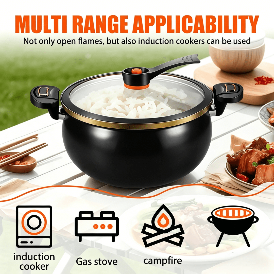 8.45QT Large Capacity Non-Stick Braiser Soup Pot with Twist-Lock Handle – Fast Even Heating, Gas Induction & Fire Pit Compatible for Home Restaurant & Camping