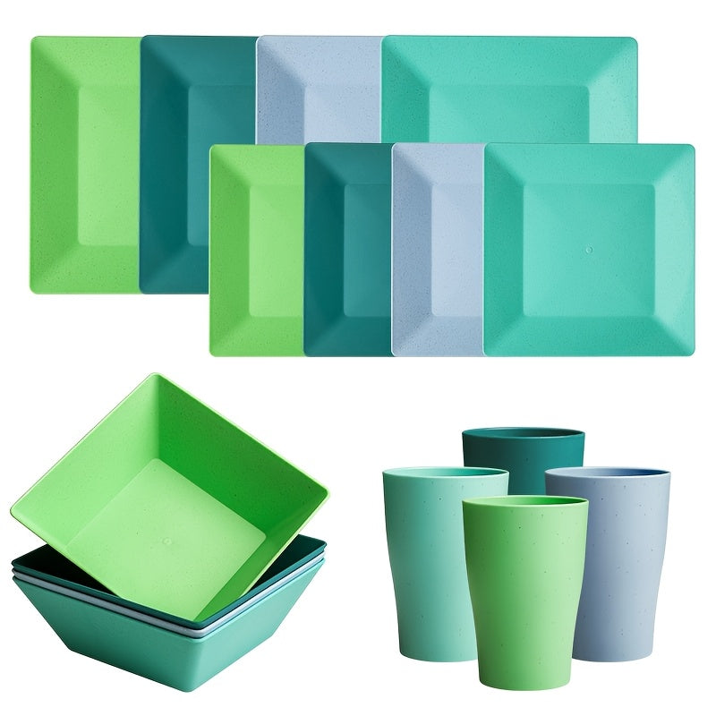 16/32-Piece Wheat Straw Dinnerware Set – Microwave & Dishwasher Safe Plates, Bowls & Cups – Lightweight Unbreakable Tableware for Family Gatherings, Birthday Parties & Camping
