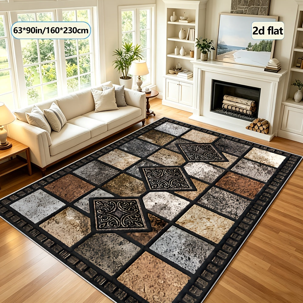 Vintage Art Area Rug Elegant Decorative Accent for Living Room Bedroom Office Study – Easy Clean Warm Cozy Home Decor Multiple Sizes