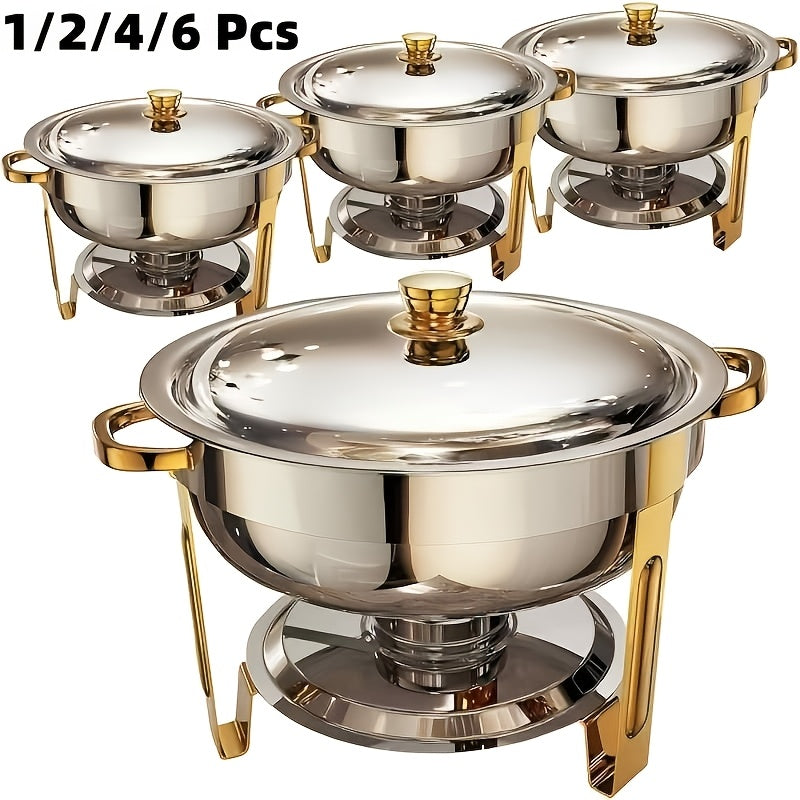 Stainless Steel Chafing Dishes for Buffet Round Food Warmer Set 5-9QT Catering Chafer with Lid for Parties Events Weddings Golden Silver 1 2 4 6 Pack