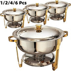 Stainless Steel Chafing Dishes for Buffet Round Food Warmer Set 5-9QT Catering Chafer with Lid for Parties Events Weddings Golden Silver 1 2 4 6 Pack