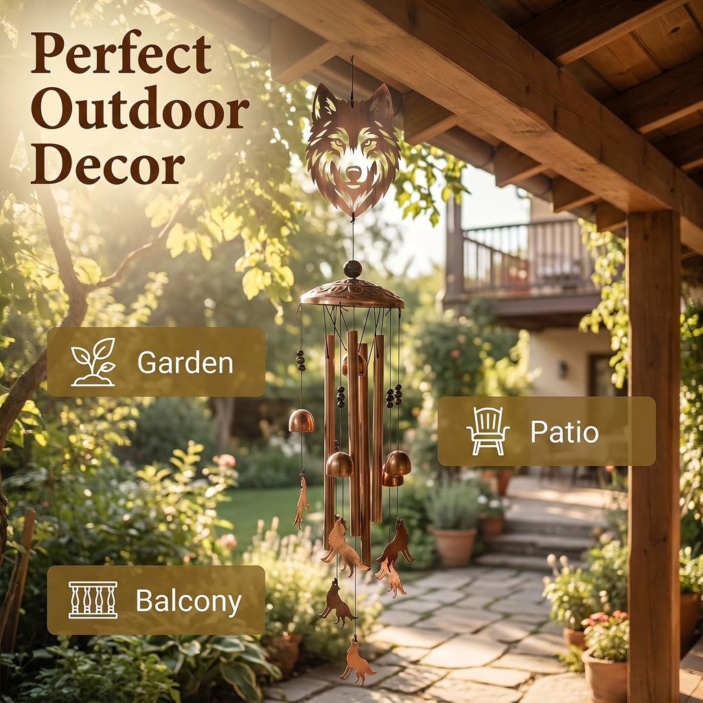 Wolf Wind Chimes Outdoor Metal – Unique Wolf Gift for Women & Men, Memorial Sympathy Birthday Gift, Patio Garden Porch & Yard Decor