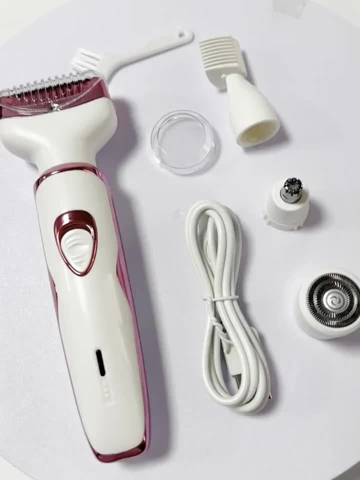 4-in-1 Electric Shaver for Women Rechargeable Grooming Kit Wet Dry Painless Lady Razor for Face Nose Legs Underarm Bikini Trimmer Luxury Gift Set