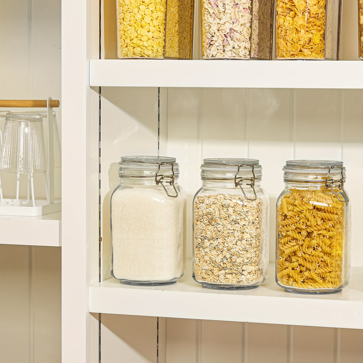 50oz Airtight Glass Jars with Lids Set of 3 - Square Borosilicate Food Storage Canisters for Pantry Organization, for Sugar Flour Cereal Coffee | Nuvia Haven