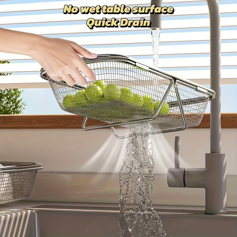 Expandable Stainless Steel Colander | Foldable, Telescopic | Fruit, Vegetable & Pasta Strainer