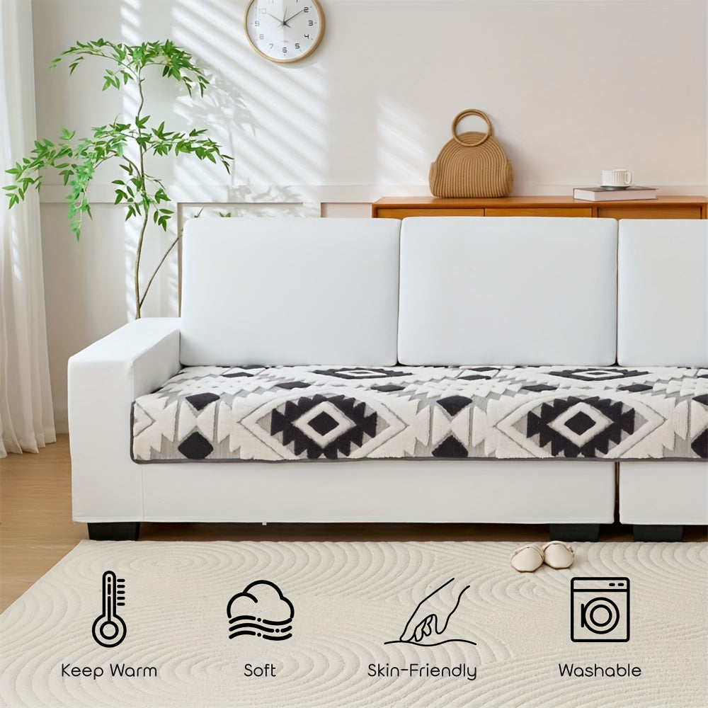 Bohemian Jacquard Sofa Cover Set 2pcs - Plush Thick Non-Slip L-Shaped Geometric Pattern Pet-Friendly All-Season Sofa Protector Machine Washable for Sectional Couches and Loveseats