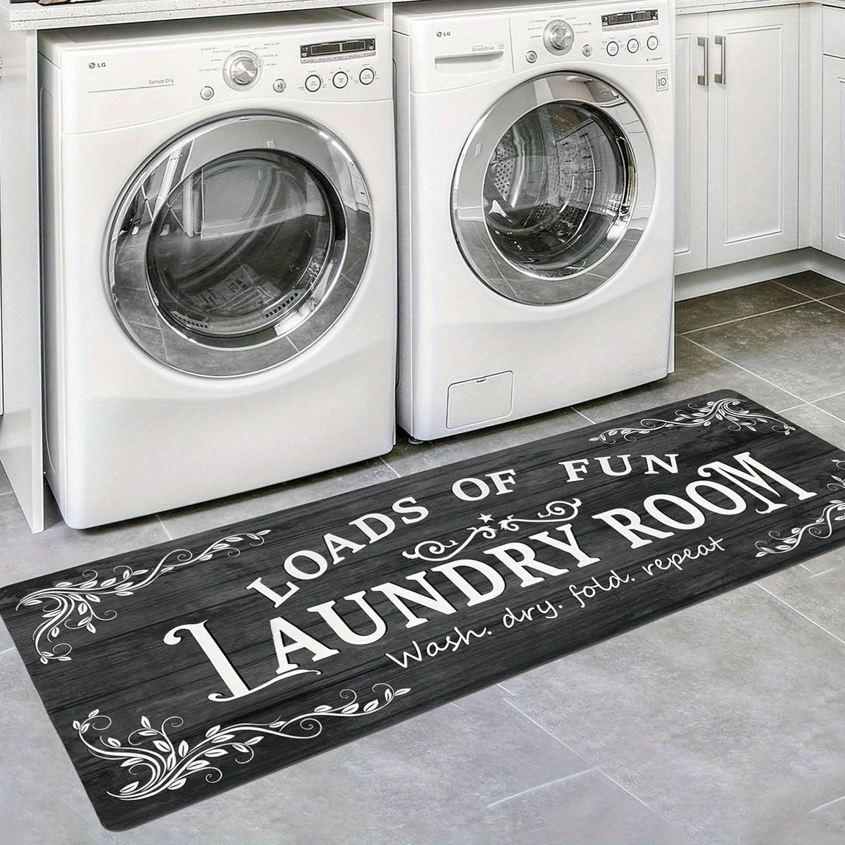 Laundry Room Mat Non-Slip Runner Rug Machine Washable Text Design – Anti-Skid Comfort Standing Mat for Laundry, Kitchen, Bathroom & Porch | Multiple Sizes