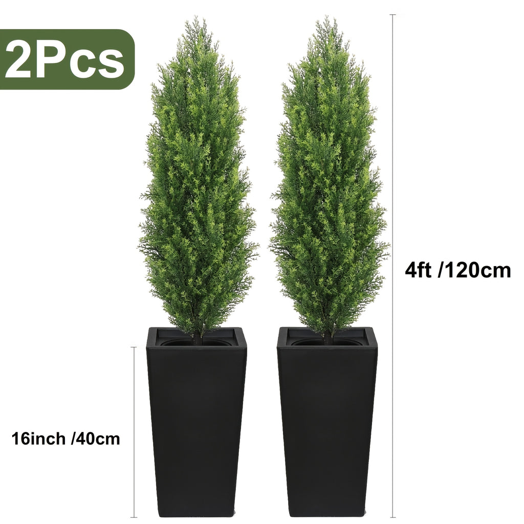 Artificial Cedar Topiary Trees 2-Pack - UV-Resistant Faux Greenery for Outdoor & Indoor, Modern Faux Topiary for Patio, Garden, Entryway & Office Decor