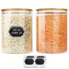 Glass Canisters for Kitchen Counter Set of 2 Large 101oz Airtight Lids, Wooden Lid Cookie Jars, Food Storage Containers for Sugar, Flour, Pasta, Coffee Beans & Candy