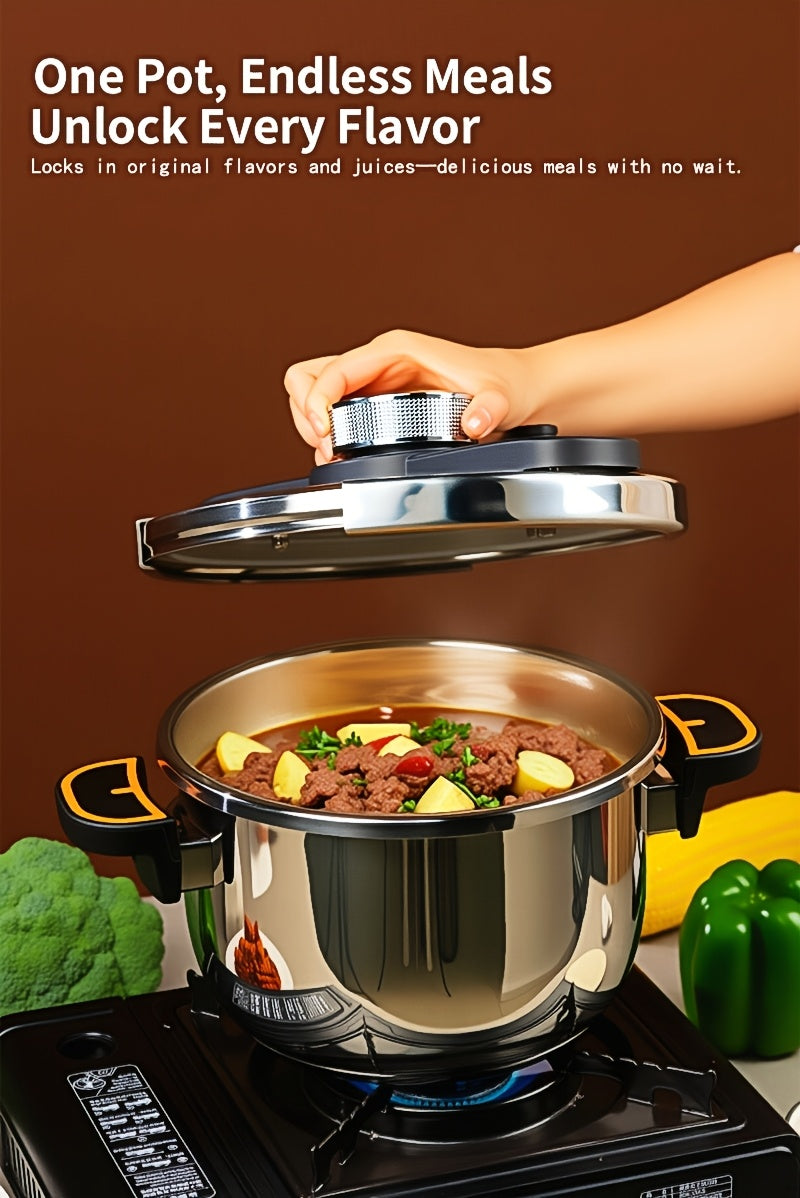 Stainless Steel Pressure Cooker & Stew Pot with One-Twist Lock Lid – 1.32, 1.59 & 2.11 Gal Sizes, Induction & Gas Compatible, Dishwasher Safe for Family Meals